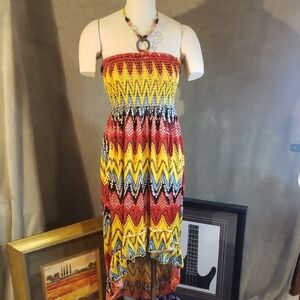 Magic Yellow Red Strapless Pleated Sundress Size Large